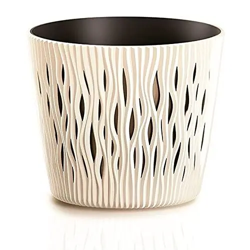 Produktbild: Prosperplast Sandy Round 2-in-1-Pflanztopf mit rundem Blumentopf, Kunststoff, 225 mm, cremig.