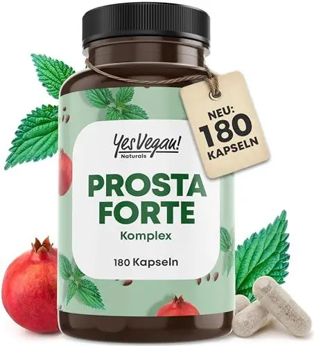 Produktbild: Prostata Kapseln hochdosiert (180 Kapseln) Komplex u.a. aus Kürbiskern, Brennnessel, Granantapfel, Selen uvm. - Vegan