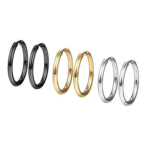 Produktbild: PROSTEEL 3 Paare Ohrringe Set 20mm Creolen Huggie Kreolen Ohrringe Edelstahl Hoop Klappcreolen Ohr Piercing Gold Schwarz Silber 3 Farbe Set