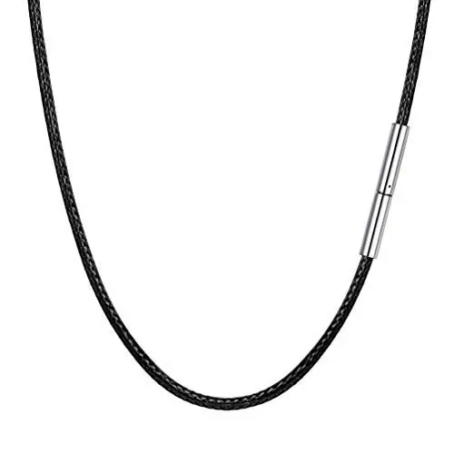 Produktbild: PROSTEEL Damen Herren Halskette/Armband 2mm schwarz Kunstleder geflochten Lederkette Jungen Mädchen Lederband 41cm/16 Kette Accessoire für Anhänger mit Edelstahl Verschluss