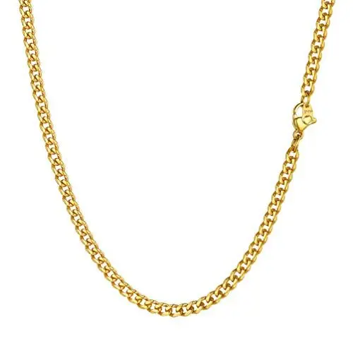 Produktbild: PROSTEEL Herren Kette Collier 18k vergoldet 46cm/18 in. Panzerkette Halskette 3mm breit kubanische Gliederkette Hip Hop Link Chain Necklace Modeschmuck Accessoire für Männer Frauen