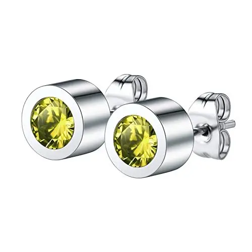 Produktbild: PROSTEEL Piercing Ohrringe für Männer Frauen Edelstahl Ohrstecker Geburtsstein August Ohr Piercing mit synthetischem Peridot Unisex Modeschmuck Accessoire