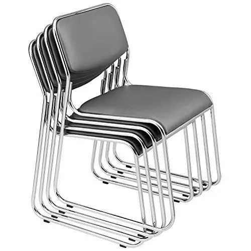 Produktbild: pro.tec Bürostuhl 4er Set Konferenzstuhl Grau ergonomisch Schreibtischstuhl mit Kunstlederbezug stapelbar Schwingstuhl Besucherstuhl Metall