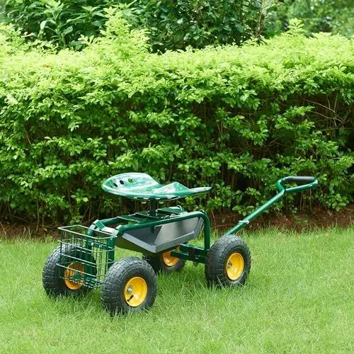 Produktbild: pro.tec Garten Rollsitz Casarano Gartensitz mit Rollen 83 x 45 cm Grün/Schwarz verstellbar Rollhocker Gartenwagen Metall Gartensitz fahrbar