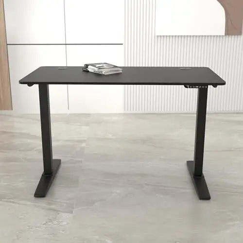 Produktbild: pro.tec Höhenverstellbarer Tisch Kento Arbeitstisch mit 2 Kabeldurchlässen verstellbares Tischgestell mit Höhe von 73-118 cm elektrisch ergonomischer Steh-Sitz Tisch 120x60cm Schwarz