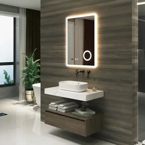 Produktbild: pro.tec LED Badspiegel Racale Schminkspiegel mit Beleuchtung 3 Lichtfarben vertikal Wandspiegel für Badezimmer rechteckig 60 x 80 cm Weiß beschlagfrei Lichtspiegel mit Lupe Uhranzeige