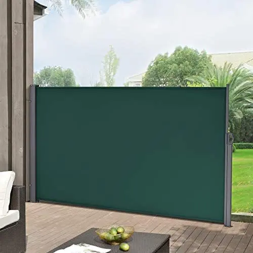 Produktbild: pro.tec Seitenmarkise ausziehbar Mulhacén Balkon Sichtschutz 160 x 300 cm Markise zum Bohren Windschutz Terrasse mit Metallgestell Dunkelgrün