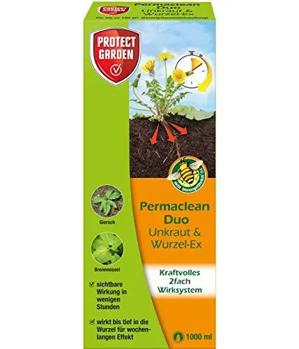 Produktbild: PROTECT GARDEN Permaclean Duo Unkraut & Wurzel Ex, Unkrautvernichter mit Zweifachwirkung gegen Unkräuter und Ungräser, 1000 ml Konzentrat