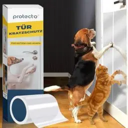 Produktbild: PROTECTO Tier - Kratzschutz mit Cuttermesser – 150 x20 cm Schutz für Türen + Holz & Möbel vor Hunden & Abschreckung bei kratzenden Katzen – Fensterschutz Katze – Anti Kratz Folie – Katzenschutz