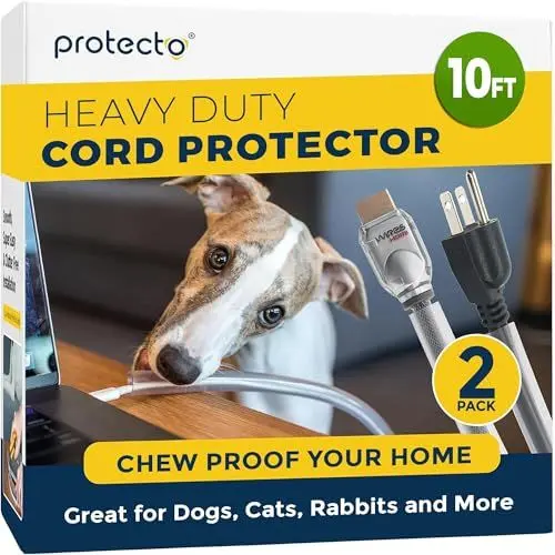 Produktbild: PROTECTO 2er-Pack robuster, klarer Kabelschutz 305 cm mit geruchloser Pets No Chew Lösung. Einfach anzubringen, schützt Strom-, Audio- und Videokabel vor Hund- und Katzenschäden Ideal für Tierhalter