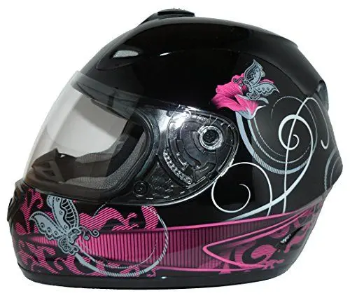 Produktbild: protectWEAR Motorradhelm FS-801 schwarz mit lila Blumendesign - Gr. L