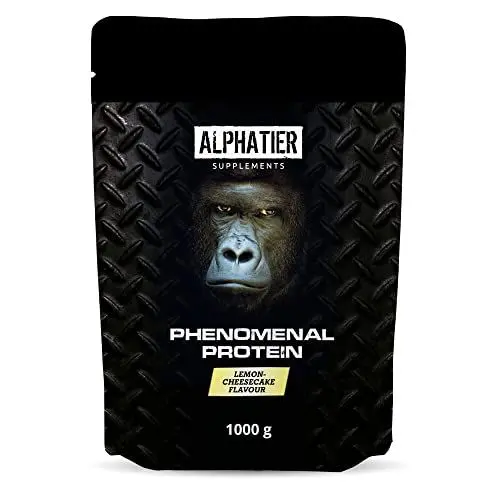 Produktbild: Protein Pulver mit BCAA und EAA - Cheesecake 1000 g - Proteinpulver mit 82% Eiweiß - Alphatier Eiweißpulver Zitrone Käsekuchen - Sojaproteinisolat mit Aminosäuren - glutenfrei + laktosefrei