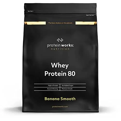 Produktbild: Protein Works Whey 80 Protein Pulver (Konzentrat) | Banana Smooth | Premium Eiweißpulver | Proteinreich & Wenig Zucker| 500g
