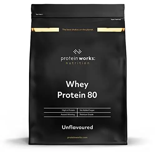 Produktbild: Protein Works Whey 80 Protein Pulver (Konzentrat) | Geschmacksneutral | Premium Eiweißpulver | Proteinreich & Wenig Zucker | 1kg