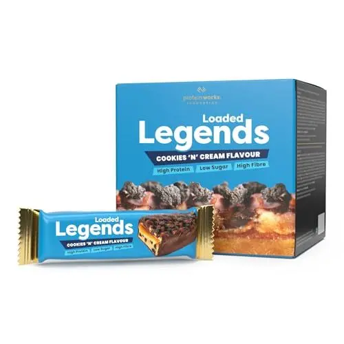 Produktbild: Protein Works – Loaded Legend Proteinriegel | 14g Protein | 12er-Packung x 47g | Wenig Zucker und viel Ballaststoffe | Kekse und Sahne