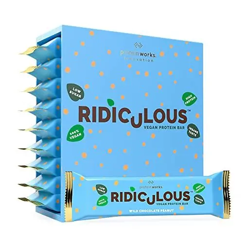 Produktbild: Protein Works - Ridiculous Vegan Proteinriegel | 15g Protein pro Riegel | Protein Riegel | Eiweißriegel | Wilde Schoko Erdnuss | 9er Pack