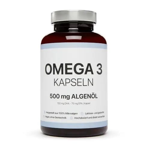Produktbild: proteinclub Vegane Omega 3 Kapseln | DHA & EPA Omega 3 Fettsäuren | Algenöl aus Mikroalgen | Fischöl-Alternative | Hochdosiert und direkt verwertbar | Laborgeprüft & Nachhaltig (120 Kapseln)
