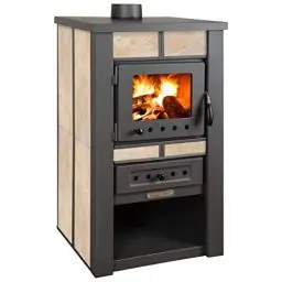 Produktbild: ProTermo Alpina Ceramic Beige Kaminofen mit Schamottstein - 8 kW Heizleistung - 50 x 48 x 82 cm Holzofen mit Sichtfenster, Bauart 1