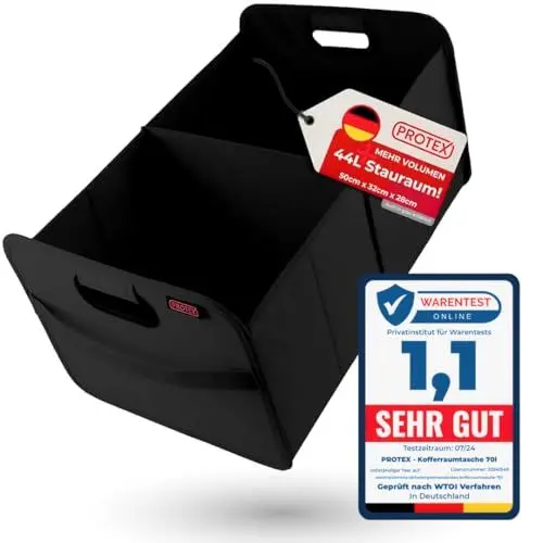 Produktbild: PROTEX Kofferraum Organizer (Testsieger 2024) 44L Auto Kofferraumtasche | Organizer Auto | Faltbare, stabile und wasserdichte Kofferraumtasche (schwarz)