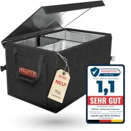 Produktbild: PROTEX Kofferraum Organizer (Testsieger 2024) 70 L Kühltasche - Faltbare Kofferraumtasche mit Deckel - XXL Kofferraumbox mit Wärme- & Kältedämmung - Praktisch & Wasserdicht (schwarz)