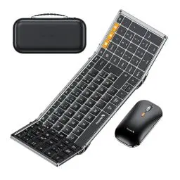 Produktbild: ProtoArc Faltbare Tastatur Kabellos und Maus, XKM01 Bluetooth Tastatur Klappbar Maus Set, 2.4G+Dual Bluetooth Full-Size Mobile Tastatur QWERTZ-Layout für iPad Tablet iPhone Laptop - Space Grau
