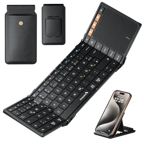 Produktbild: ProtoArc XK01 TP Bluetooth Tastatur Faltbare mit Touchpad, Tastatur Kabellos Klappbare QWERTZ Deutsch mit Trackpad, iPad Tastatur für iOS, Android, Windows Laptop PC Tablet - Schwarz