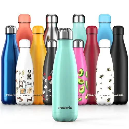 Produktbild: Proworks Edelstahl Trinkflasche | 24 Std. Kalt und 12 Std. Heiß - Premium Vakuum Wasserflasche - Perfekte Isolierflasche für Sport, Laufen, Fahrrad, Yoga, Wandern und Camping - 500ml - Grün