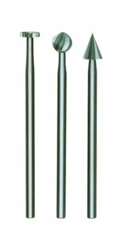 Produktbild: Proxxon 28720 Feinfräsersatz aus Wolfram-Vanadiumstahl 3 Formen Rad Kugel Kegel Schaft Ø2,35mm