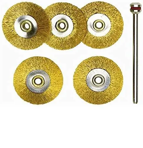 Produktbild: Proxxon 28962 Messingdrahtbürsten Rundbürsten Messing Form Rad Ø22mm Schaft Ø2,35mm 5 Stück + Träger / Packung