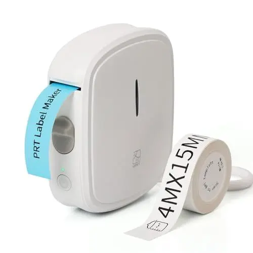 Produktbild: prt Qutie Bluetooth Beschriftungsgerät Selbstklebend, Tragbarer Mini Etikettiergerät, USB Aufladen Etikettendrucker, labelmaker für Zuhause, Büro, Datum, Name, Kompatibel, iOS & Android，Weiß