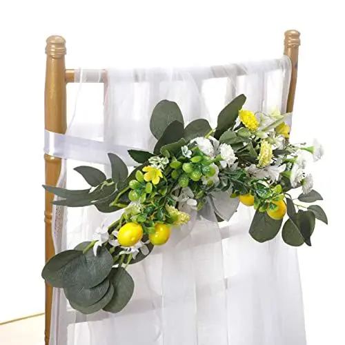 Produktbild: PRTECY Hochzeits-Zitronen-Gang-Stuhl-Dekorationen, Künstlicher Zitronen-Swag-Kranz mit Eukalyptus-Blättern und Schleifen-Zitronen-Blumenarrangement für Hochzeitszeremonie-Party-Stuhl-Dekoration(#1)