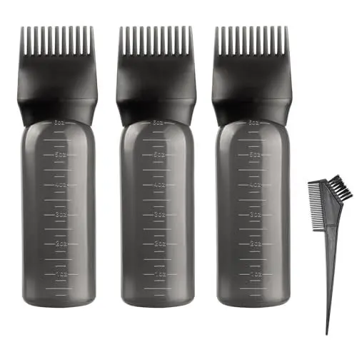 Produktbild: prtsftrb 3 Stück 6-Unzen-Wurzelkamm-Applikatorflasche mit großem Fassungsvermögen, HaarfärbepinselWurzelkamm-Quetsch-Applikatorflaschen mit abgestufter Skala für die Haarfärbung im Salon, (Schwarz)