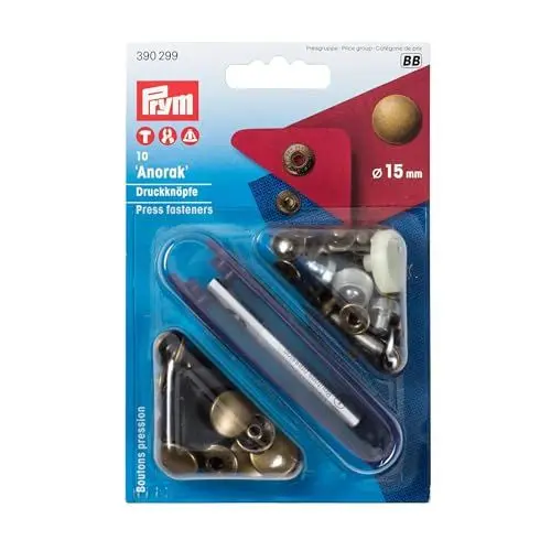 Produktbild: Prym 15mm No-Sew Snaps with Fastener, 10 Sets 390299 Nähfrei-Druckknopf Anorak Messing 15 mm altmessing, Metall