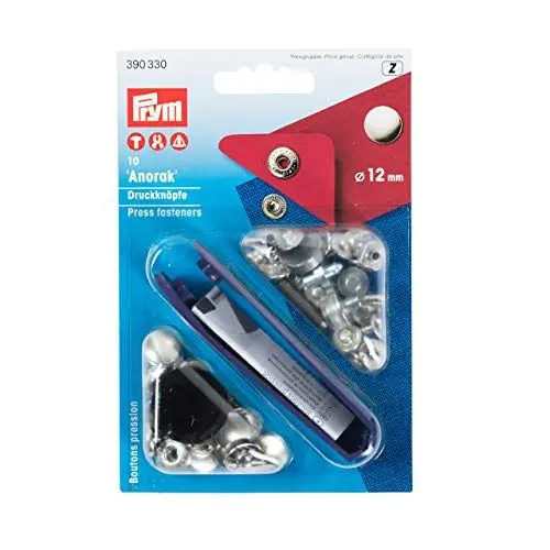 Produktbild: Prym 390330 Nähfrei-Druckknopf Anorak Messing 12 mm silberfarbig, Metall