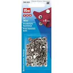 Produktbild: Prym 390363 Nachfüllpackung für 390360 Nähfrei Druckknopf Mini, Messing silberfarbig, 8 mm, Metal