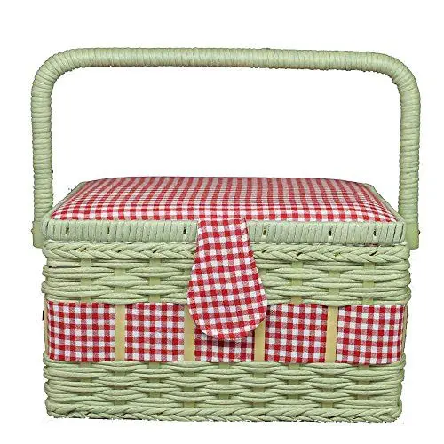 Produktbild: Prym Gingham Rustikale Nähkorb mit Korbflechterei Trim, Baumwolle, Rot/Weiß, Größe M