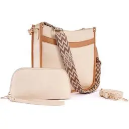 Produktbild: PS PETITE SIMONE Umhängetasche Damen Crossbody Bag mit Clutche Handtasche Beigebraun für Tägliches Arbeiten Einkaufen Handy Schultertasche für Frauen Zwei Verstellbar Schultergurten Ausgestattet Doris