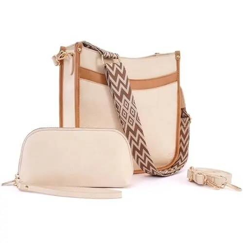 Produktbild: PS PETITE SIMONE Umhängetasche Damen Crossbody Bag mit Clutche Handtasche Beigebraun für Tägliches Arbeiten Einkaufen Handy Schultertasche für Frauen Zwei Verstellbar Schultergurten Ausgestattet Doris