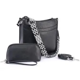 Produktbild: PS PETITE SIMONE Umhängetasche Damen Crossbody Bag mit Clutche Handtasche Schwarz für Tägliches Arbeiten Einkaufen Handy Schultertasche für Frauen Zwei Verstellbar Schultergurten Ausgestattet Doris