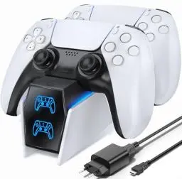 Produktbild: PS5 Controller Ladestation, PS5 Ladestation 2 Std Schnelllade mit EU-Netzteil für Playstation 5 Ladestation, PS5 Ladestation Controller Zubehörsets für Playstation 5 Wireless Controller, Weiß