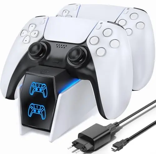 Produktbild: PS5 Controller Ladestation, PS5 Ladestation 2 Std Schnelllade mit EU-Netzteil für Playstation 5 Ladestation, PS5 Ladestation Controller Zubehörsets für Playstation 5 Wireless Controller, Weiß