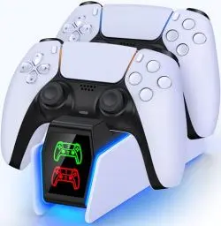 Produktbild: PS5 Controller Ladestation Zubehör, Dual PS5 Ladestation Controller mit RGB Light, Ladestation PS5 Controller mit 2 Std Schnelllade, Playstation 5 Ladestation für PS5 Controller & Edge Controller