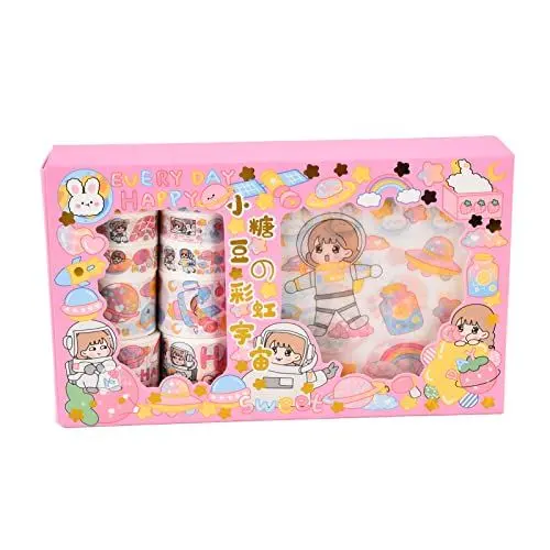 Produktbild: Pssopp 10 Stück Washi Tape Süßes Kleines Jelly Bean Klebeband Aufkleber Set Hand Konto Dekoration Aufkleber für Kunst DIY Handwerk Journals Planer(Regenbogenuniversum)