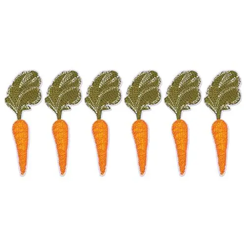 Produktbild: Nähen oder Bügeln auf Patches, 6Pcs Karotte Motiv Bügeleisen Applique Patche, niedlich Karotte bestickt Nähen Patches, 3.9x1.4in Karotte Bauernhof Patch für Kleidung bestickt Patch