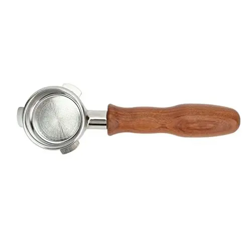 Produktbild: Pssopp Bottomless Siebträger Edelstahl Bottomless Naked Siebträger 54 mm Ersatz DREI Ohr Griff für 8 Serie (D Rotholz)