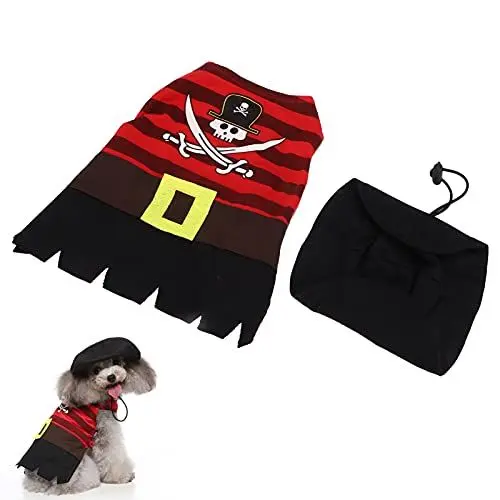 Produktbild: Pssopp Halloween Haustier Kleidung Netter Hund Katze Piraten Kostüm Kleidung Anzug Outfit mit Hut für Halloween Weihnachten Urlaub Dress Up Cosplay(M) Verkleidungen & Kostüme