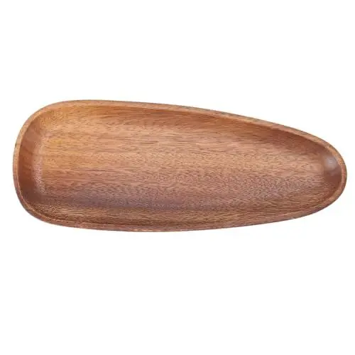 Produktbild: Pssopp Holz-Serviertablett, Modern Geformtes Holz-Serviertablett mit Flacher Oberfläche, Japanischer Walnuss-Lebensmittelteller, Dekorative Serviertabletts für Familienfeiern und