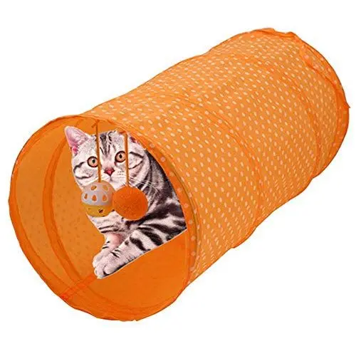 Produktbild: Katzentunnel Katzenspielzeug, Faltbarer Interaktiver Tunnel für Katzenspiel, Hide and Seek Toy for Kittens, Hunde & Welpen, Ideal für Spielen & Bewegung (Orange)