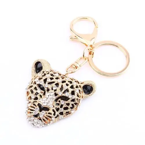 Produktbild: Pssopp Kristall Leopard Kopf Schlüsselbund, Schlüsselanhänger Ring, Charm Geldbörse Tasche Anhänger, Schlüsselbund Handtasche Dekoration, Kunsthandwerk