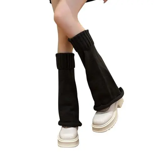 Produktbild: Psyqtsuary 1 Paar Lange Beinstulpen Kawaii Beinstulpen Y2k Japanische Lolita Beinstulpen Lange Socken Gestrickte Winter-Thermo-Beinstulpen Goth Lolita Zubehör Für Damen Und Mädchen, Schwarz